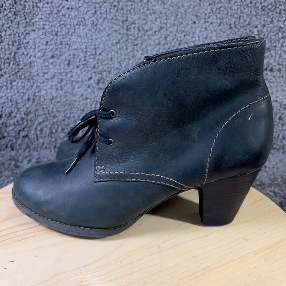 Clarks Boots Bergen Womens Size 11 Leather Black Lace Up Block Heel Ankle Bootie - Picture 3 of 10